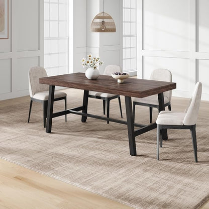 GarveeHome Industrial Dining Table for 4-6 People, 63" Long Kitchen Table with Sturdy Metal Frame, Rectangular Counter for Dinner, Kitchen, Dining Room (Rustic Birch, 63" Non-extendable)