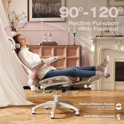 ELABEST X100 Ergonomic Mesh Office Chair with Footrest, Big and Tall Hone Desk Chair with 5D Flip-Up Arms, Adjustable 3D Lumbar Support,Gaming & Executive Computer Chairs