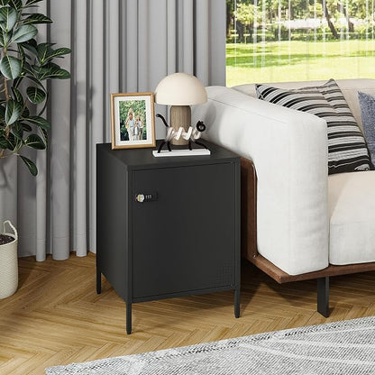 Steehoom Locker Nightstand with Lock and Adjustable Shelf, Dorm Lockable Cabinet Metal Bedside Table with Digital Combination Lock, Secure Storage End Table for Bedroom Office (Black)