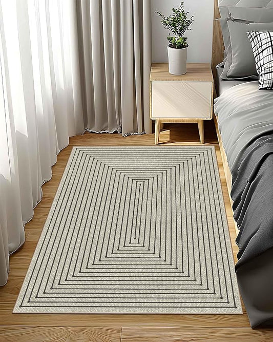 Latte&Fog 3x5 Entryway Rug Indoor, Beige Modern Abstract Washable Area Rug, Boho Non Slip Low Pile Throw Carpet for Indoor Bedroom Bedside, Kitchen, Entry and Living Room - Beige
