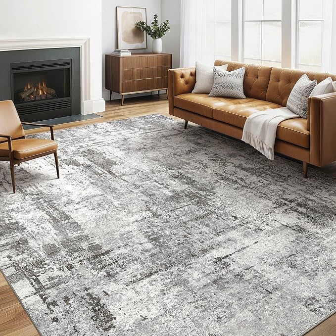 6x9 Area Rugs Living Room: Washable Large Abstract Neutral Modern Soft Gray Rug Stain Resistant Indoor Floor Non-Slip Accent Carpet for Bedroom Nursery Playroom Office Dining Room Home Decor