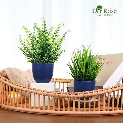 Der Rose 4 Pack Fake Plants Small Artificial Plants for Blue Bathroom Decor | Modern faux plants indoor, suit home kitchen table and bathroom decor accessories, easy-care greenery makes a nice gift