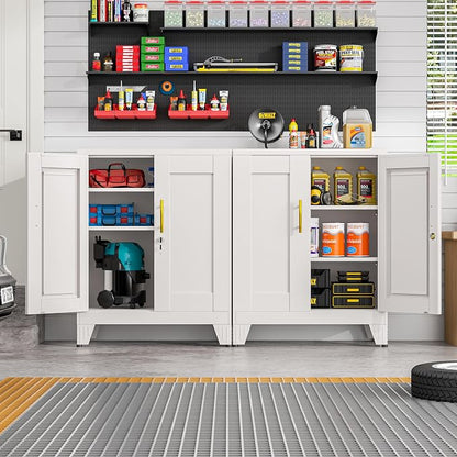 GAIOUS 36" Metal Floor Storage Cabinet, Locked Steel Storage Cabinets with 2 Doors and 2 Adjustable Shelves, White Kitchen Cabinet, Freestanding Cabinet for Home/Office/Garage/Tool Room/Bathroom