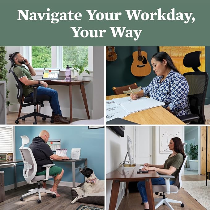 HON Altern Ergonomic Office Chair with Headrest, Mid‑Back Mesh Desk Chair, Adjustable Arms, Seat Slide, Synchro‑Tilt, Rolling Computer Seat for Home Office, Black Frame, Black