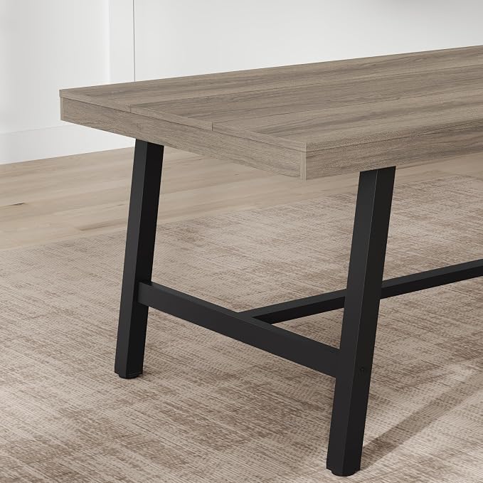 GarveeHome Industrial Dining Table for 4-6 People, 63" Long Kitchen Table with Sturdy Metal Frame, Rectangular Counter for Dinner, Kitchen, Dining Room (Grey Walnut, 63" Non-extendable)