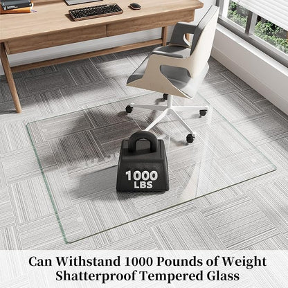 Glass Chair Mat 40" x 48" Heavy Duty Tempered Glass Office Chair Mat, Glass Floor Mat with Round Corner and Polished Edge for Smooth Glide, Office Chair Mat for Carpet, Hardwood Floor