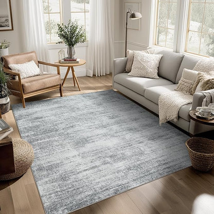 BILEEHOME Light Gray Rug 5x7 for Dining Room Table Low Pile Non Slip Washable Area Rugs for Bedroom Aesthetic Abstract Grey Floor Large Carpet for Living Room Dorm