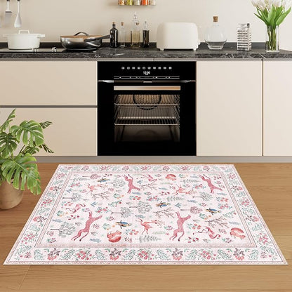 DUKINO 2x3 Rug, Washable Animal Rugs for Entryway, Non Slip Indoor Door Mat, Soft Low Pile Small Area Carpet for Entrance, Bedroom, Kitchen, Laundry, Bathroom, Pink