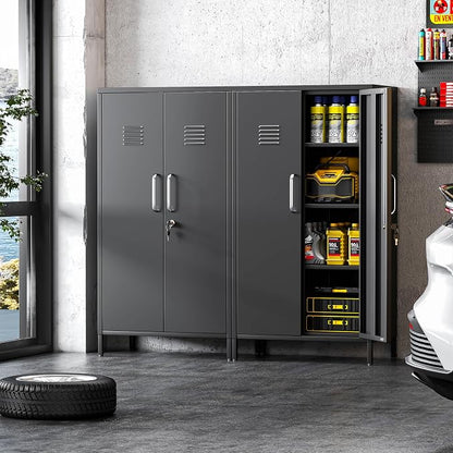 Metal Locker Cabinet, 27" W Bathroom Storage Cabinet, Vertical Steel Storage Cabinet with Locking Door and 3 Adjustable Shelves, Garage Tool File Lockers for Home Office, Garage, Bathroom, Black