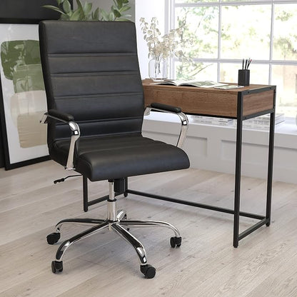 Merrick Lane Milano Contemporary High-Back Black Faux Leather Home Office Chair with Padded Chrome Arms
