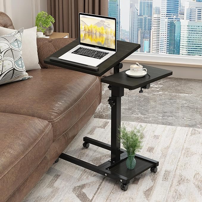 TigerDad Mobile Adjustable Height Laptop Stand PC Computer Portable Notebook Swivel Laptop Desk Rolling Table Desk Cart Tiltable with Wheels Casters& Mouse Pad Table (Dekuwood)