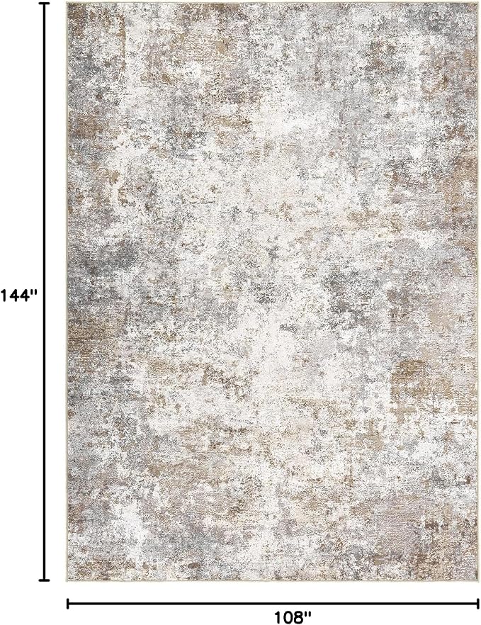 UERMEI 9x12 Washable Area Rug - Neutral Modern Abstract Living Room Rugs, Non-Slip Soft Large Indoor Floor Carpet for Bedroom Home Office & Under Dining Table Decor, Brown Grey