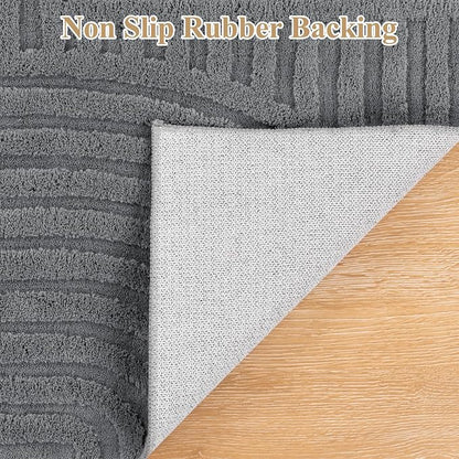 Pauwer 8x10 Washable Area Rugs for Living Room Modern Grey Solid Color Soft Fluffy Rugs for Bedroom Non Slip Boho Accent Indoor Mat Floor Carpet Cover for Kids Room Dining Room Kitchen Office