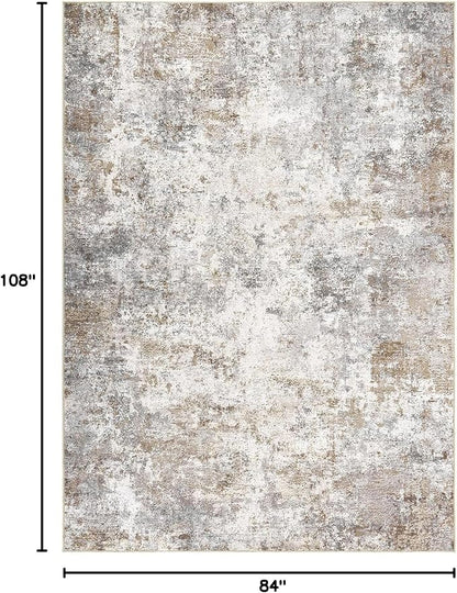 UERMEI 7x9 Area Rug Living Room Rugs - Washable Neutral Modern Abstract Soft Thin Large Rug Indoor Floor No Slip Rug Carpet for Bedroom Under Dining Table Home Office Decor - Brown Grey