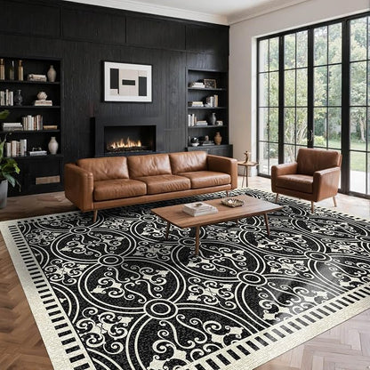 Latte&Fog 6x9 Area Rugs for Living Room Bedroom, Large Vintage Washable Rug, Boho Non Slip Low Pile Carpet for Indoor Dining Room, Office, Dorm, Classroom, Farmhouse and Home Office