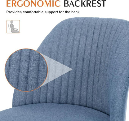 Sweetcrispy Armless Vanity Chair, Cute Comfy Home Office Desk Chair with Wheels, Modern Upholstered Task Computer Seat for Bedroom, Study, Makeup Vanity, Height Adjustable & Swivel, Blue