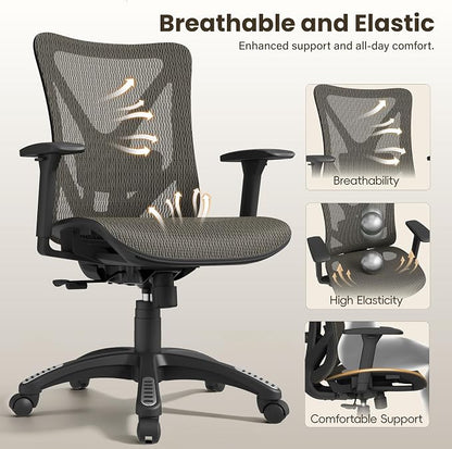 Ergonomic Office Chair, Mesh Computer Desk Chairs with Adjustable Lumbar Support, 3D Armrests, Tilt Function, Comfy Wide Seat, Swivel Executive Work Task Chair for Company and Home