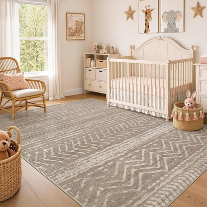 Nakagishi Area Rug Living Room Rugs: 11x15 Large Soft Machine Washable Boho Moroccan FarmNeutral Stain Resistant Indoor Floor Carpet for Bedroom Under Dining Table Home Office Decor-Dark Brown