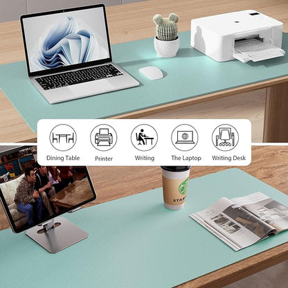 Aothia Leather Desk Pad Protector, Mouse Pad,Office Desk Mat, Non-Slip PU Leather Desk Blotter, Laptop Desk Pad, Waterproof Desk Writing Pad for Office and Home (36" x 17", Light Blue)