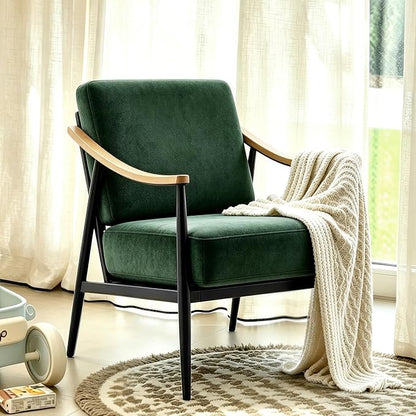 RNKSFX Modern Accent Chair for Living Room Bedroom Mid Century Arm Chair Upholstered Office Accent Chair Comfy Waiting Room Chair with Metal Frame, Green