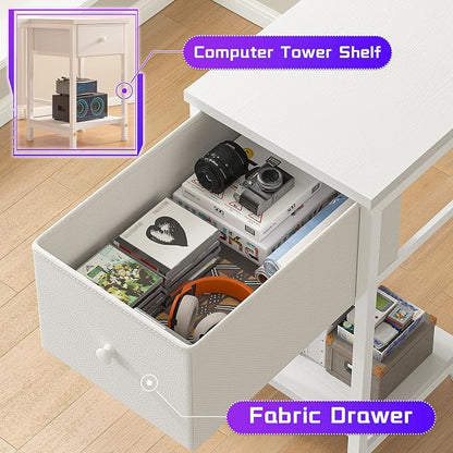 DurayLoly 48" L- Shaped Computer Desk with LED Light and Power Outlet, Reversible Home Office Desk With Drawer and Shelf, Gaming Desk with Monitor Stand for Gamer, Student, Bedroom, Small Space, White