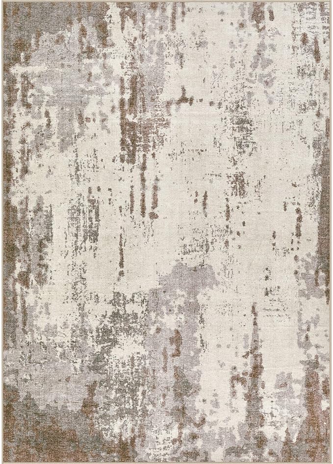 UERMEI 8x10 Area Rug Living Room Rugs - Washable Neutral Modern Abstract Soft Thin Large Rug Indoor Floor Non Slip Rug Carpet for Bedroom Under Dining Table Home Office Decor - Brown/Grey/Beige