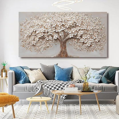Canvas Wall Art Decor Prints Oversized Wall Art Pictures for Living Room Tree of Life Wall Art Decor Canvas Art Wall Decor Modern Large White Wall Art Prints Artwork for Walls Bedroom Office Decor 29" X 58"