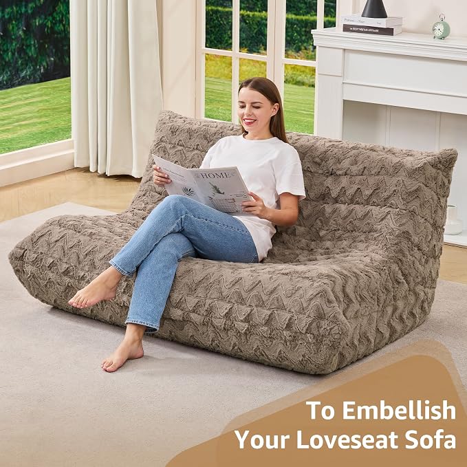 Hobestluk Large Bean Bag Chair Faux Fur BeanBag Couch for Living Room | Brown Chevron, Loveseat,Ergonomic Design,Memory Foam,Anti-slip Bottom,No Assembly Required,Decorative Style for Living Room
