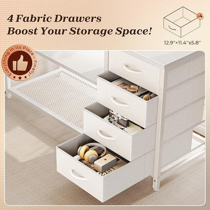 PRAISUN 61" L Shaped Desk with Power Outlets & USB-C Port, Reversible Computer Corner Office Desk with 4 Fabric Drawers and 2 Storage Shelves, Large Desk for Gaming Writing Study, White
