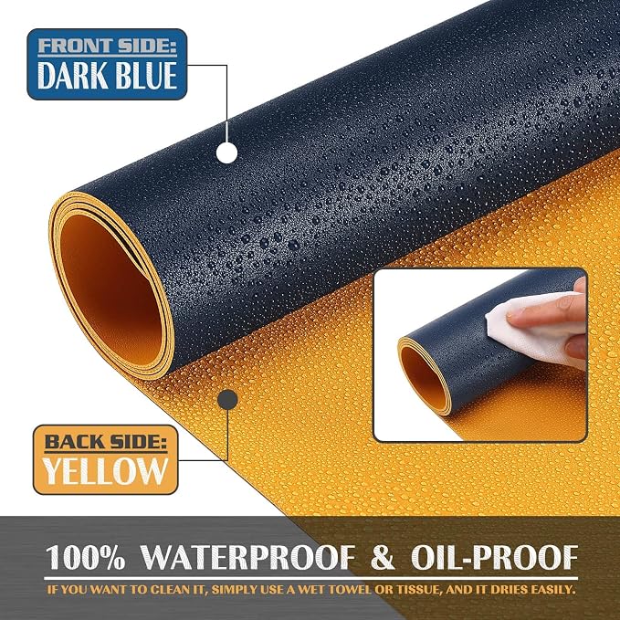 K KNODEL Large Office Leather Desk Mat, Mouse and Keyboard Pad, Computer and Laptop Mat, Desktop Protector and Cover, Writing Pad and Blotter (35.4"x17", Dark Blue)