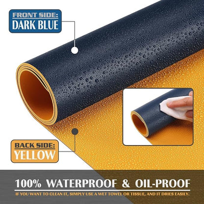 K KNODEL Large Office Leather Desk Mat, Mouse and Keyboard Pad, Computer and Laptop Mat, Desktop Protector and Cover, Writing Pad and Blotter (35.4"x17", Dark Blue)