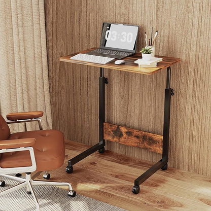 VINGLI Portable Computer Workstation, Standing Desk Adjustable Height, Small Computer Desk w/Rolling, Sit Stand Laptop Desk TV Tray for Bed Sofa Hospital Reading Eating, Brown, 23.6"