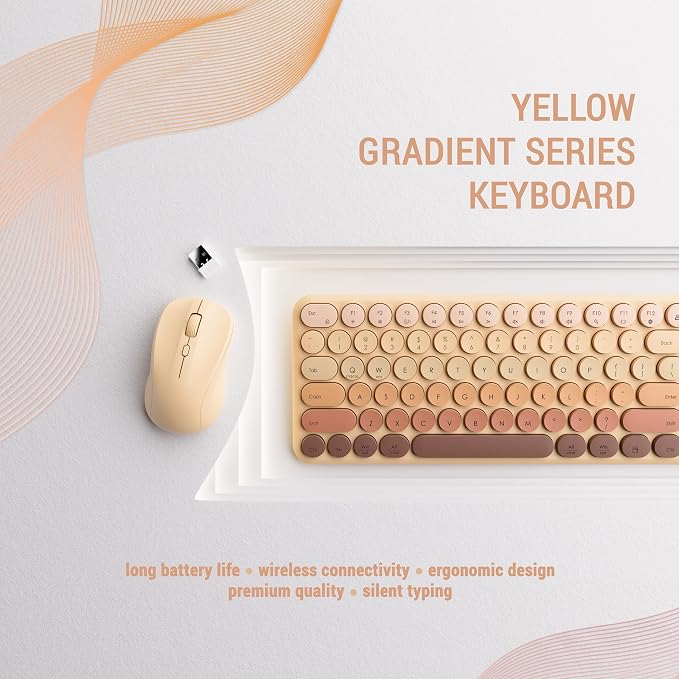 Wireless Keyboard and Mouse Combo, 2.4GHz USB Plug-and-Play, 110-key Design, Full-Size Ultra-Thin Silent Keyboard, Compatible with laptops/desktops/PCs（Gradient Khaki）