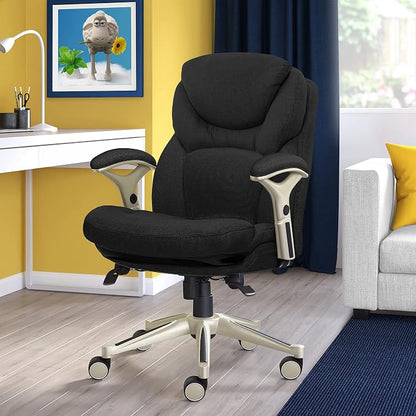 Serta Claremont Executive Office Chair with Back-In-Motion Technology, Ergonomic Mid-Back with Pivot Lumbar Support and Seat, Plush Cushion, Body Pillows, Adjustable Arms, Dark Gray Fabric