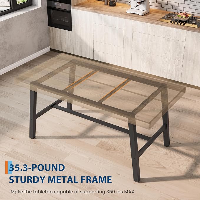 GarveeHome Industrial Dining Table for 2-4, 55" Heavy Duty Rectangular Kitchen Table with 2"×2" Metal Legs, Small Space Dining Table for Kitchen, Dining Room (Rustic Pear, 55" Non-extendable)