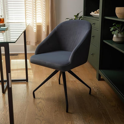 Martha Stewart Sora Stationary Swivel Task Chair with Sloped Arms for Home Office in Gray Velvet with Oil Rubbed Bronze Frame