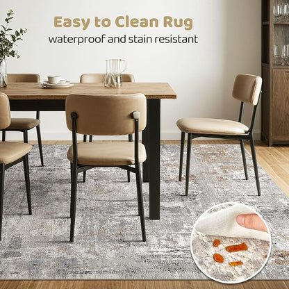 12x15 Area Rug Living Room: Washable Large Abstract Modern Soft Rugs Stain Resistant Indoor Floor Non Slip Accent Carpet for Bedroom Nursery Playroom Office Dining Room Dorm Home House- Gray Rust