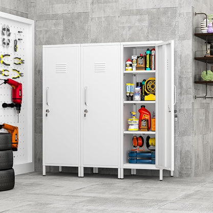 pozdeg 47.24" Metal Storage Locker with Lockable, Employees Metal Steel Locker with 1 Door ＆ 3 Adjustable Shelves, Small Locker Storage Cabinets for Home, School, Office, Gym (White)