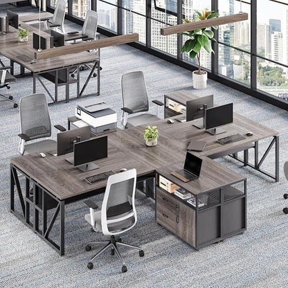 LITTLE TREE 63-Inch Office Desk with 31.5-Inch Lateral File Cabinet, Study Writing Desk Computer Desk for Home Office