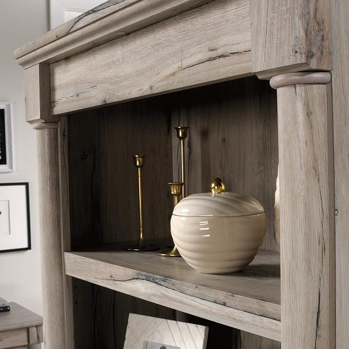 Sauder Palladia Book Shelf, Bookshelf with Storage, Library Bookcase with Doors and Adjustable Shelves, in Split Oak Finish