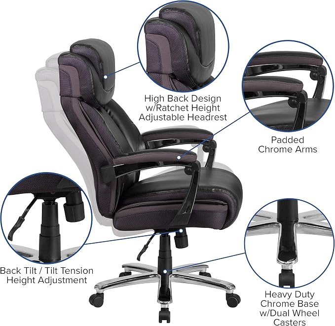 EMMA + OLIVER Hercules Series Big & Tall 500 lb. Rated Black LeatherSoft Executive Swivel Ergonomic Office Chair with Adjustable Headrest