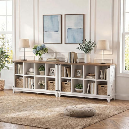 EnHomee 8-Cube Storage Organizer, Farmhouse Bookshelf, Display Shelf for Living Room, Bedroom, Home Office, White