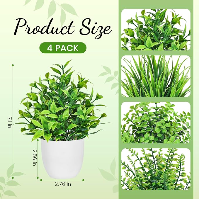 Der Rose 4 Pack Fake Plants Small Artificial Plants in Pots Faux Plants Indoor for Home Kitchen Table Bathroom Decor Accessories