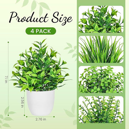 Der Rose 4 Pack Fake Plants Small Artificial Plants in Pots Faux Plants Indoor for Home Kitchen Table Bathroom Decor Accessories