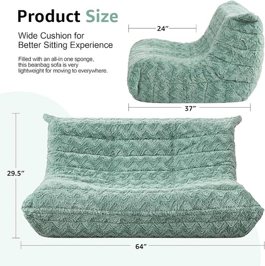 Hobestluk Large Bean Bag Chair Faux Fur BeanBag Couch for Living Room | Green Chevron, Loveseat,Ergonomic Design,Memory Foam,Anti-slip Bottom,No Assembly Required,Decorative Style for Living Room