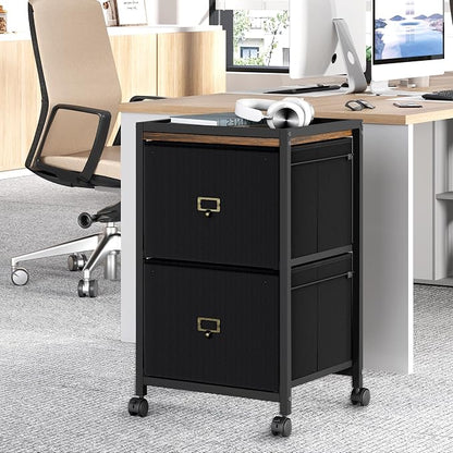 Garvee File Cabinet with 2 Drawers, Mobile Filing Cabinet Fits Letter Size or A4, Fabric Vertical File on Wheels, Home Office Small Under Desk Filing Storage Cabinets, Black