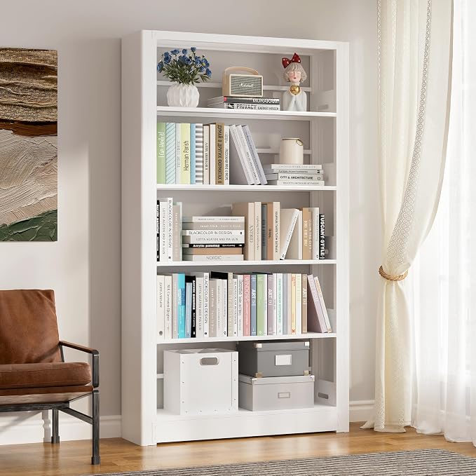 Metal White Bookshelf, 69" Tall Bookshelf with Adjustable Shelves, 5 Shelf Bookcase, Large Bookshelves and Bookcases, Book Shelf Organizer for Home Office, Library, Bedroom, Living Room