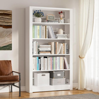Metal White Bookshelf, 69" Tall Bookshelf with Adjustable Shelves, 5 Shelf Bookcase, Large Bookshelves and Bookcases, Book Shelf Organizer for Home Office, Library, Bedroom, Living Room