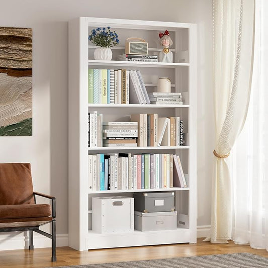 Metal White Bookshelf, 69" Tall Bookshelf with Adjustable Shelves, 5 Shelf Bookcase, Large Bookshelves and Bookcases, Book Shelf Organizer for Home Office, Library, Bedroom, Living Room