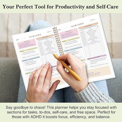 ADHD Daily Planner with Hard Cover & Colorful Sheets Inside,Productivity Planner Task Management Organizer for Neurodivergent Adults Focused for Men & Women, 7" x 10"